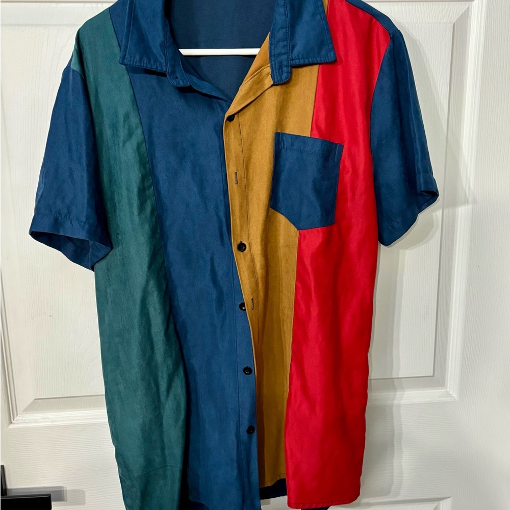 Colorful Men's Short Sleeve vintage suede Shirt